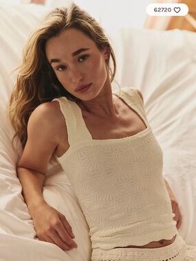 Free People Cream Textured Square-Neck Tank